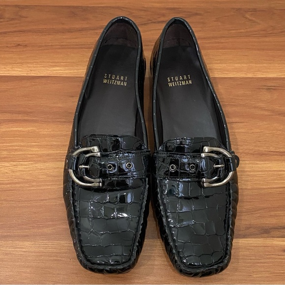 STUART WEITZMAN CIBW 40351 Black Croc Patent Leather Buckle Strap Loafers 8.5M - Picture 4 of 16